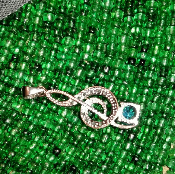 .925 Silver Treble Clef W & Swiss Blue Topaz Pend. - Picture 6 of 7